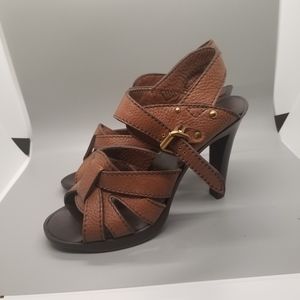 Chloe brown leather strappy heeled sandals
